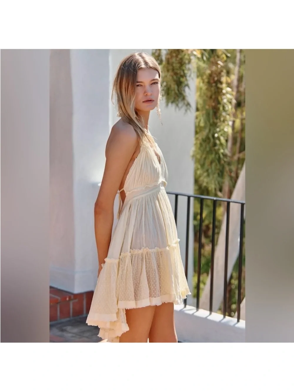 Free People 100 Degrees Cream Backless Tiered Sundress - Picture 3 of 4